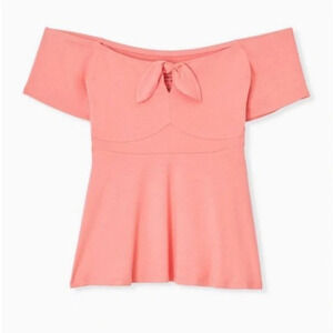 Babydoll Super Soft Tie-Front  Off-Shoulder Top Wild Orange Size 2